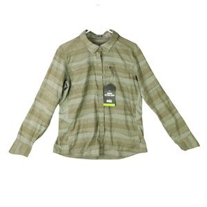 REI Women Size L Sahara Pattern Long Sleeve Outdoor Hiking Shirt Striped Green